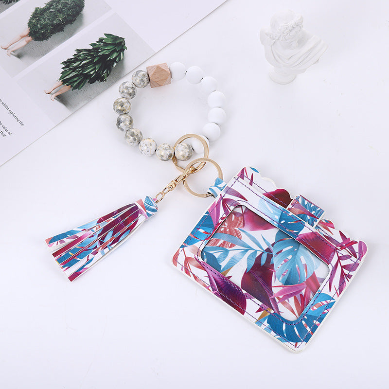 Wholesale Card Holder Pu Tassel Beads Bracelet Wallet Keychain